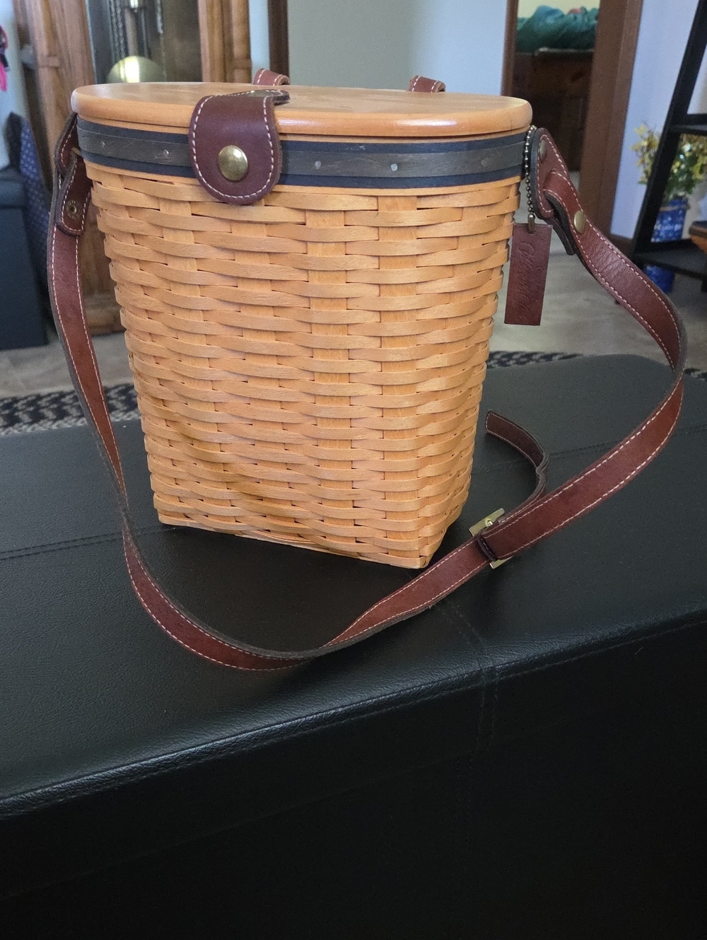Longaberger Bucket Crossbody Bag with Brown Leather Trim-Collectors Club Edition